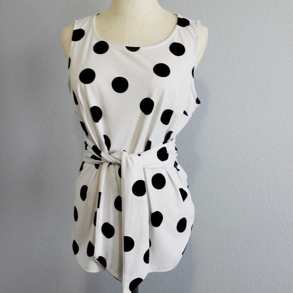 INC Top Sleeveless Polka Dot Stretch Tie Accent Blouse Size M